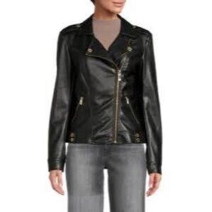 Medium Karl Lagerfeld Biker Jacket M Buttery Leather Stretch Panels 8943 $350